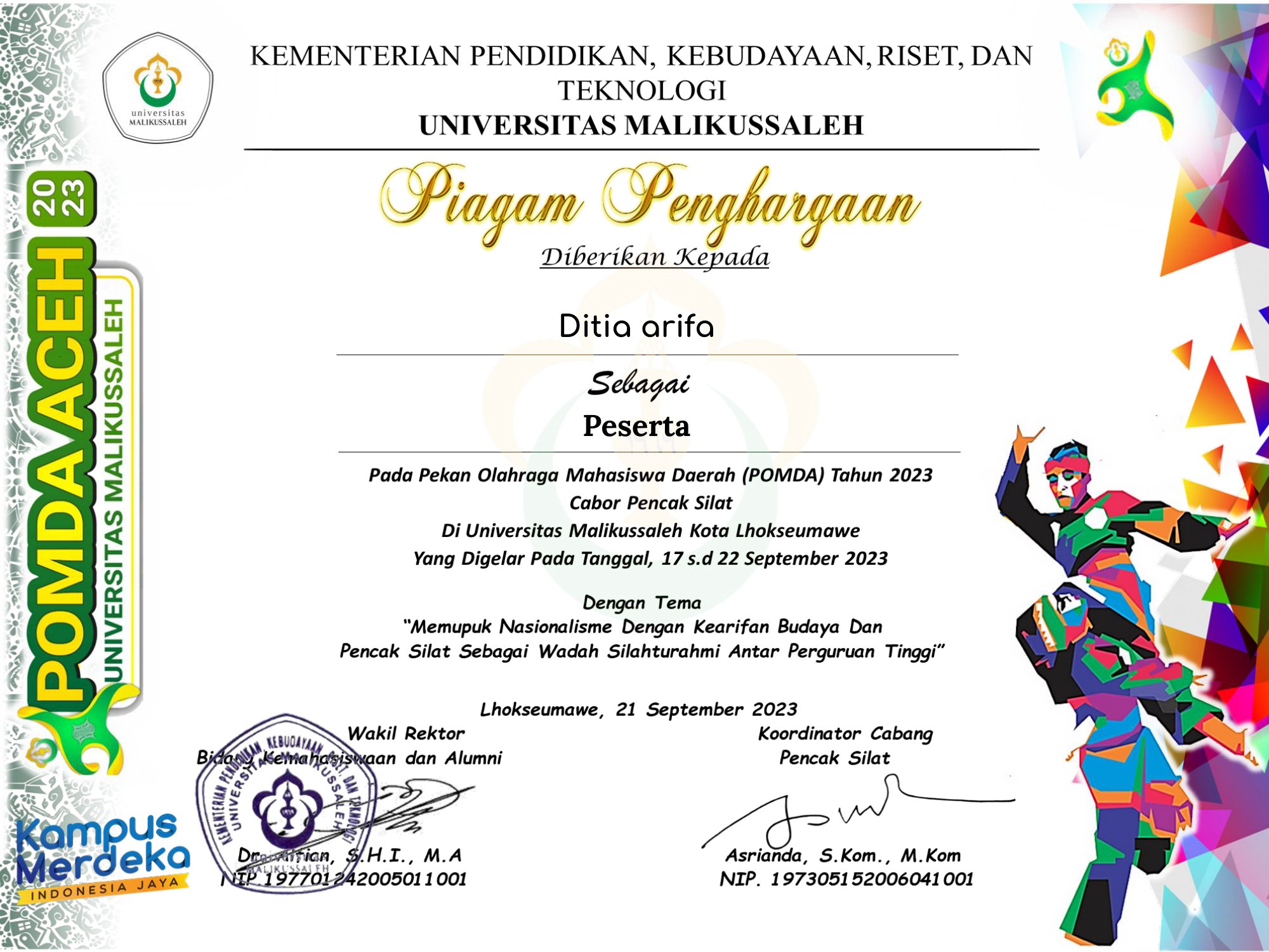 Sertifikat Ditia arifa