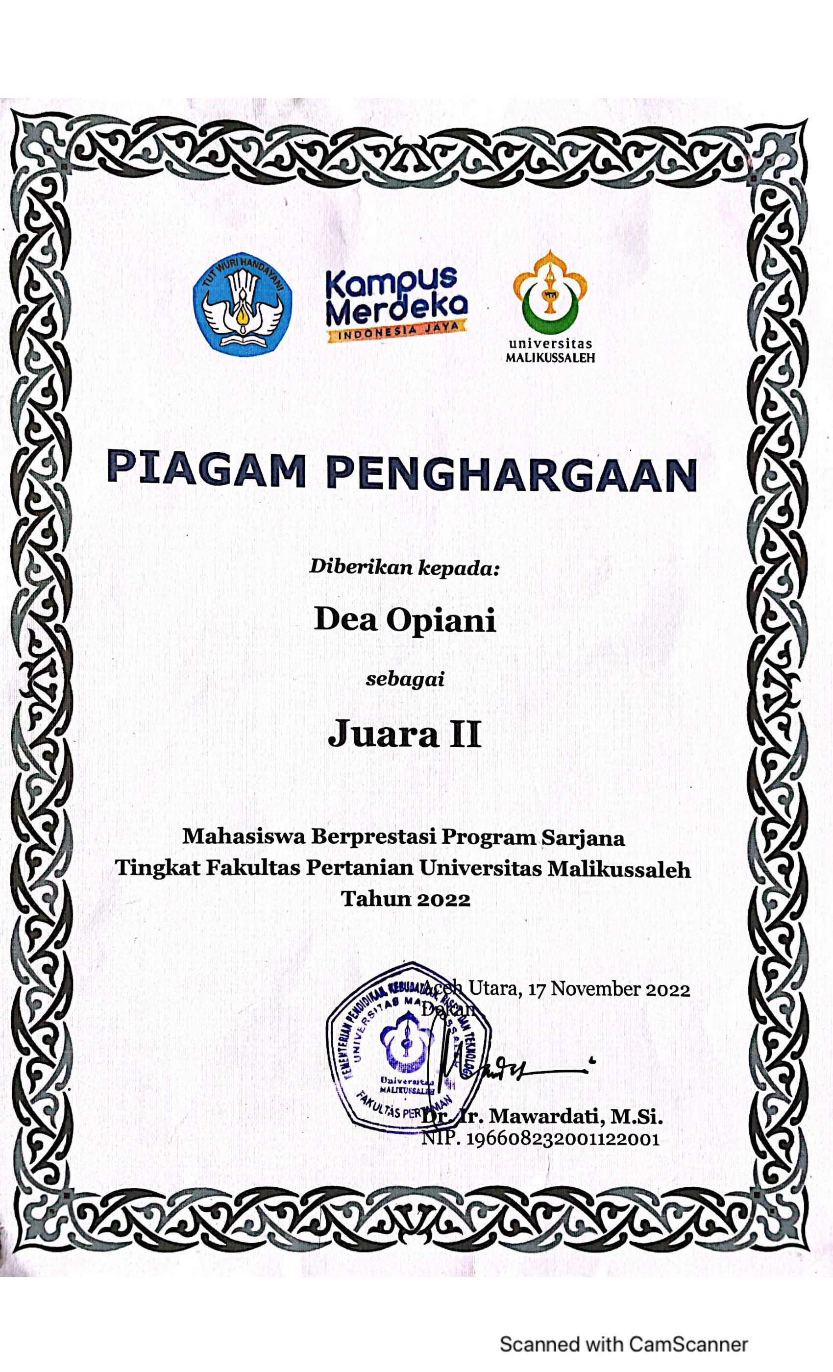 sertifikat MAPRES Ditia